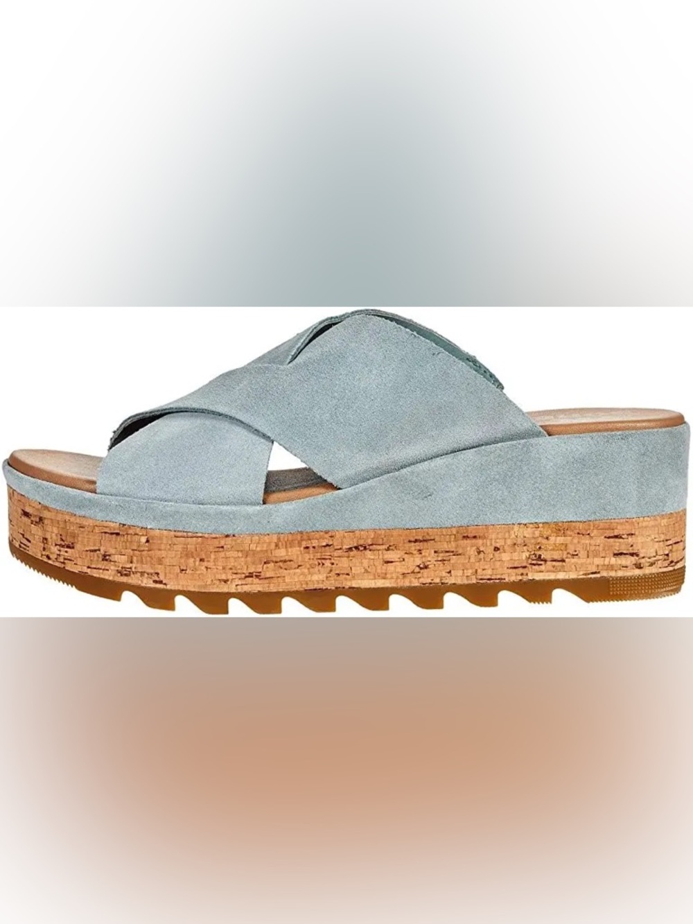 Sorel Cameron Flatform Mule - Cork Platform Sandal- crushed blue, sea salt - Picture 6 of 12